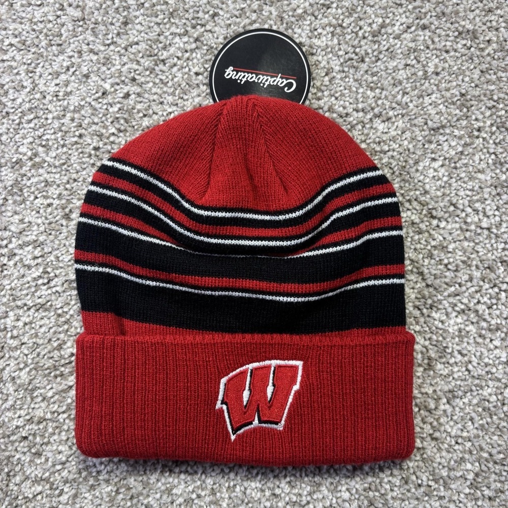 Wisconsin Badgers Hat Beanie Mens One Size Red Striped NCAA Football Captivating